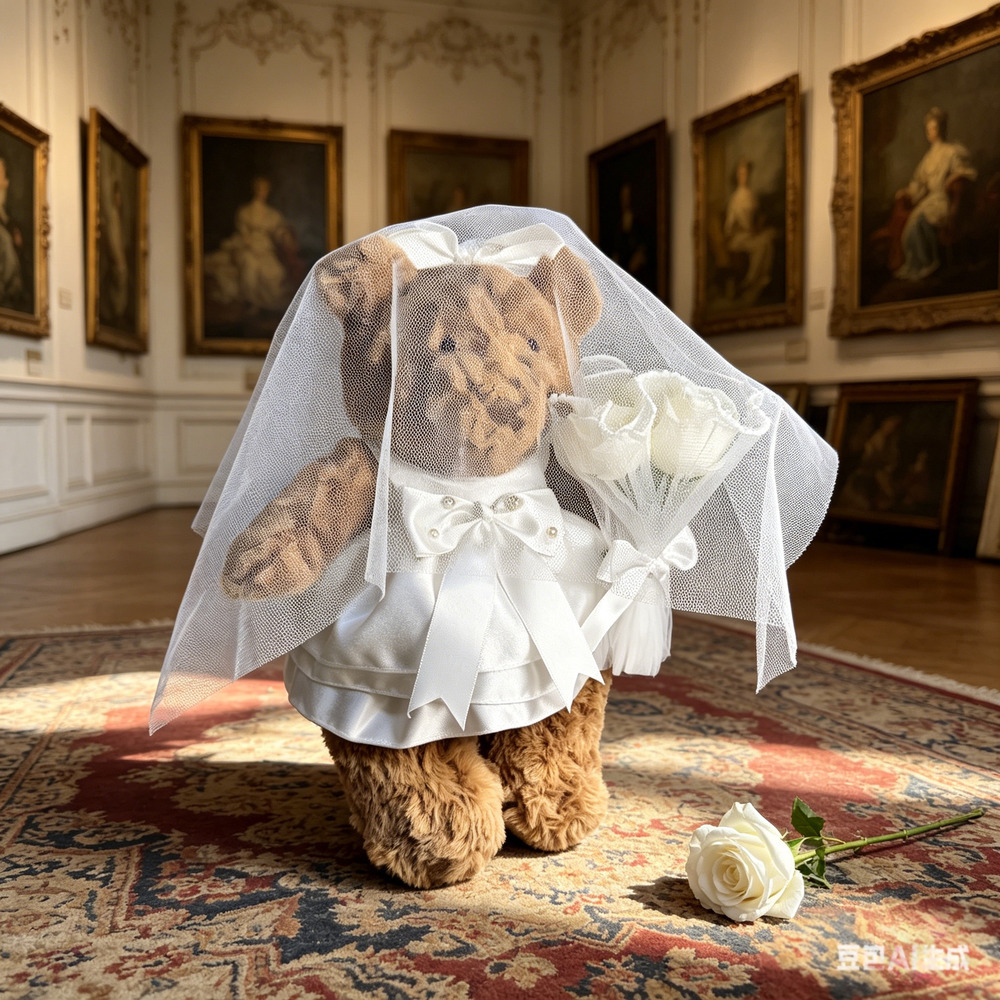 Bartholomew bear cute clothes outfits -Elegant Wedding Dress & Veil Costume Set